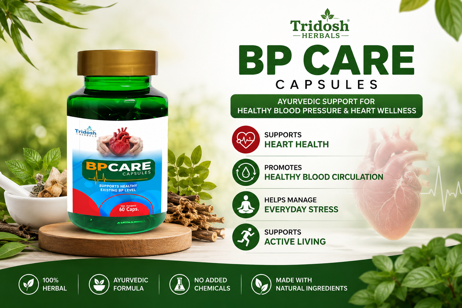 Tridosh Herbals BP Care Capsules – Ayurvedic Heart Health and Healthy Blood Pressure Support Supplement