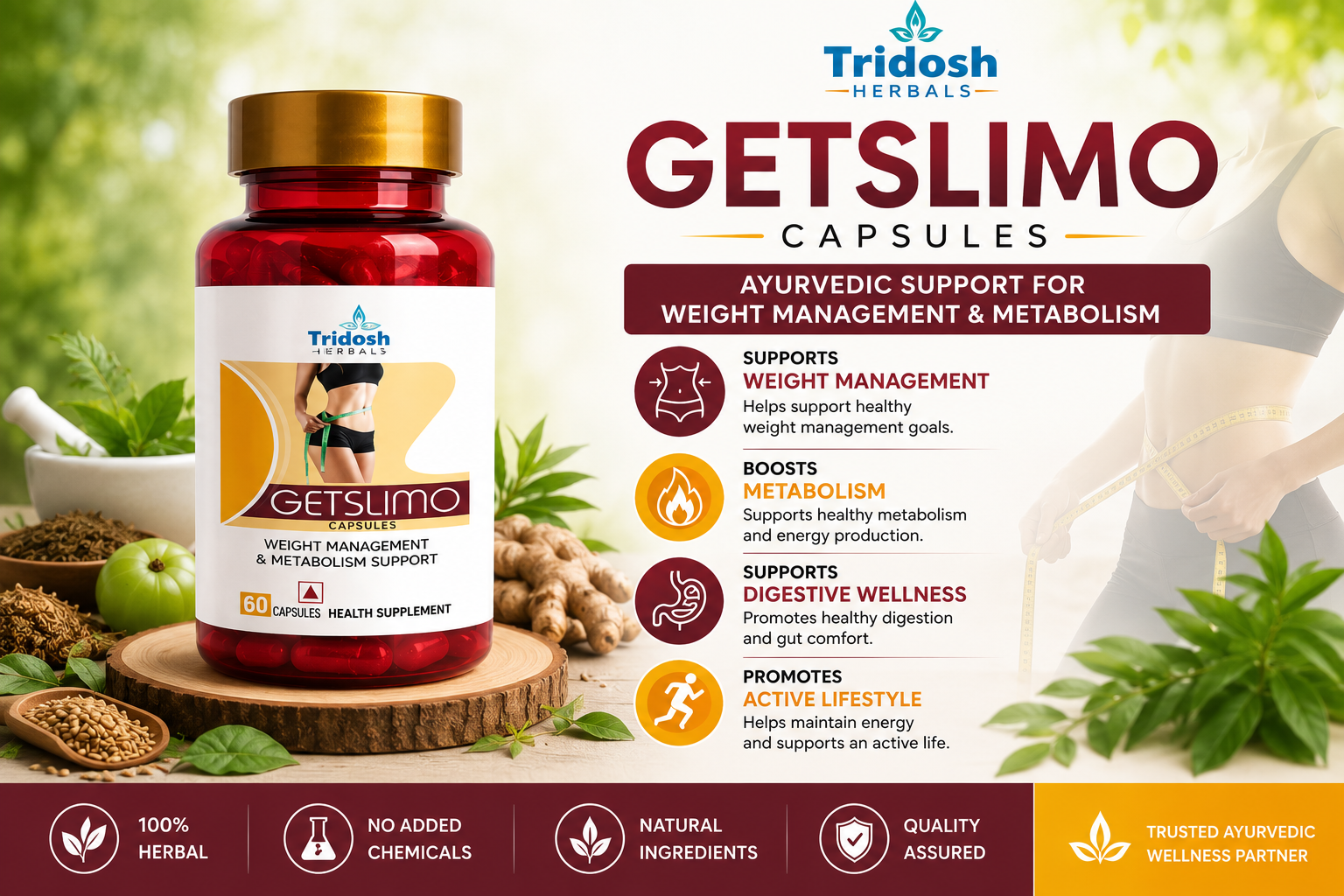 Tridosh Herbals GetSlimO Capsules – Ayurvedic Weight Management and Healthy Metabolism Support Supplement