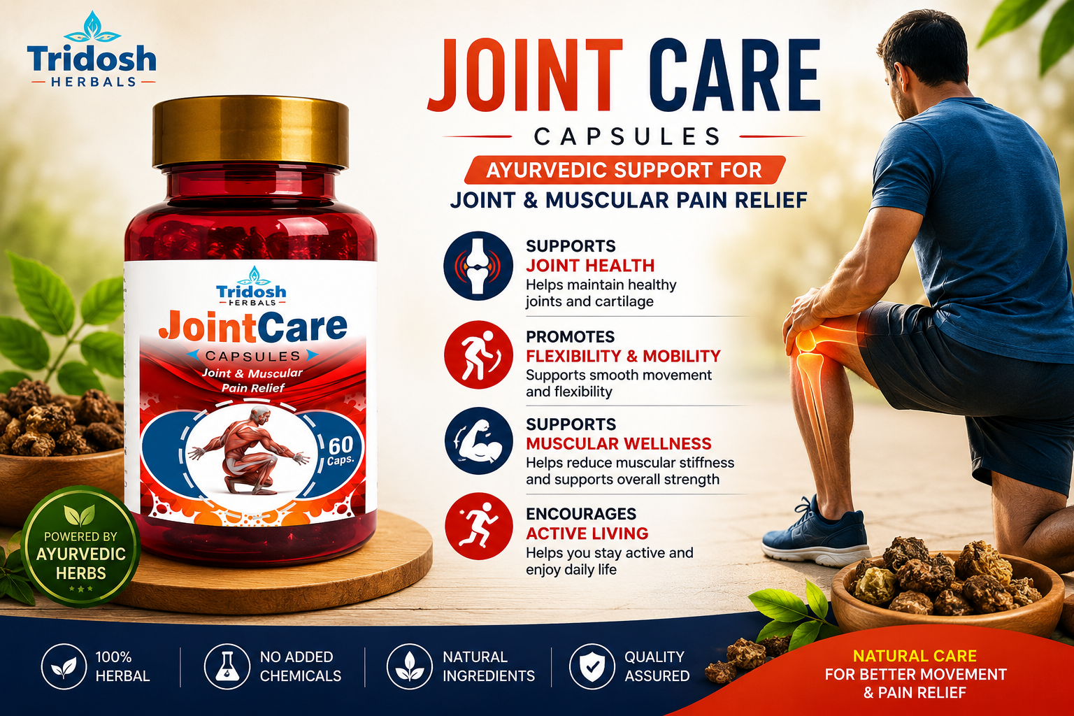 Tridosh Herbals Joint Care Capsules – Ayurvedic Support for Joint Health, Mobility, Flexibility and Active Living